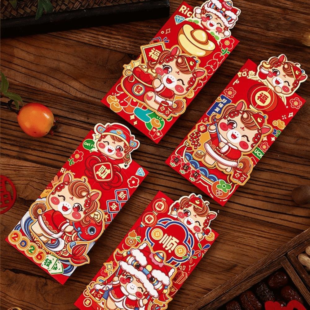 4pcs Chinese Style Lucky Money Packets Paper Hongbao Red Packets Chinese Spring Festival