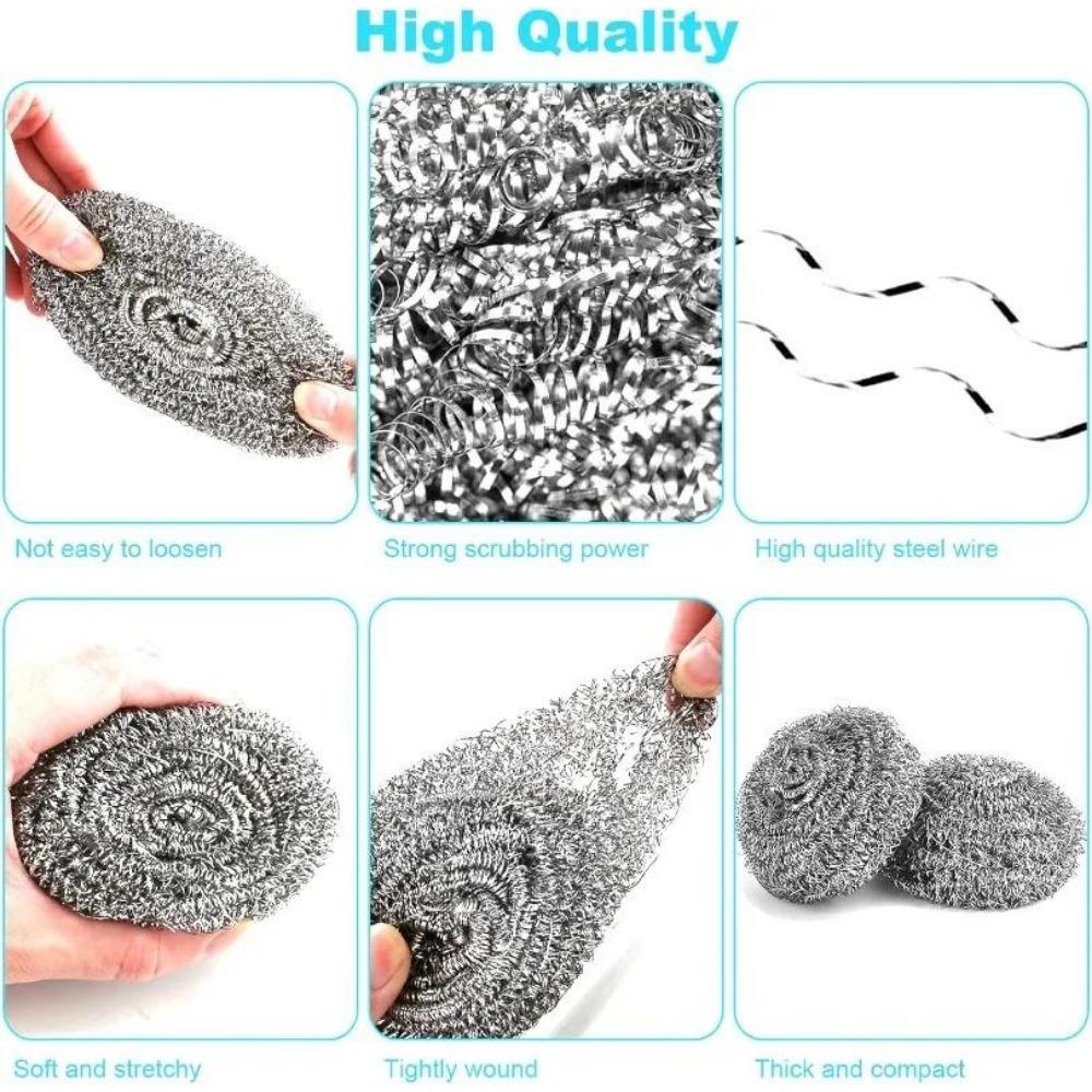 12pcs Heavy Duty Wire Steel Cleaning Ball Stainless Steel Dishwashing Balls Scrubbers Cleaner Kitchen Scrubbing Sponges Tools