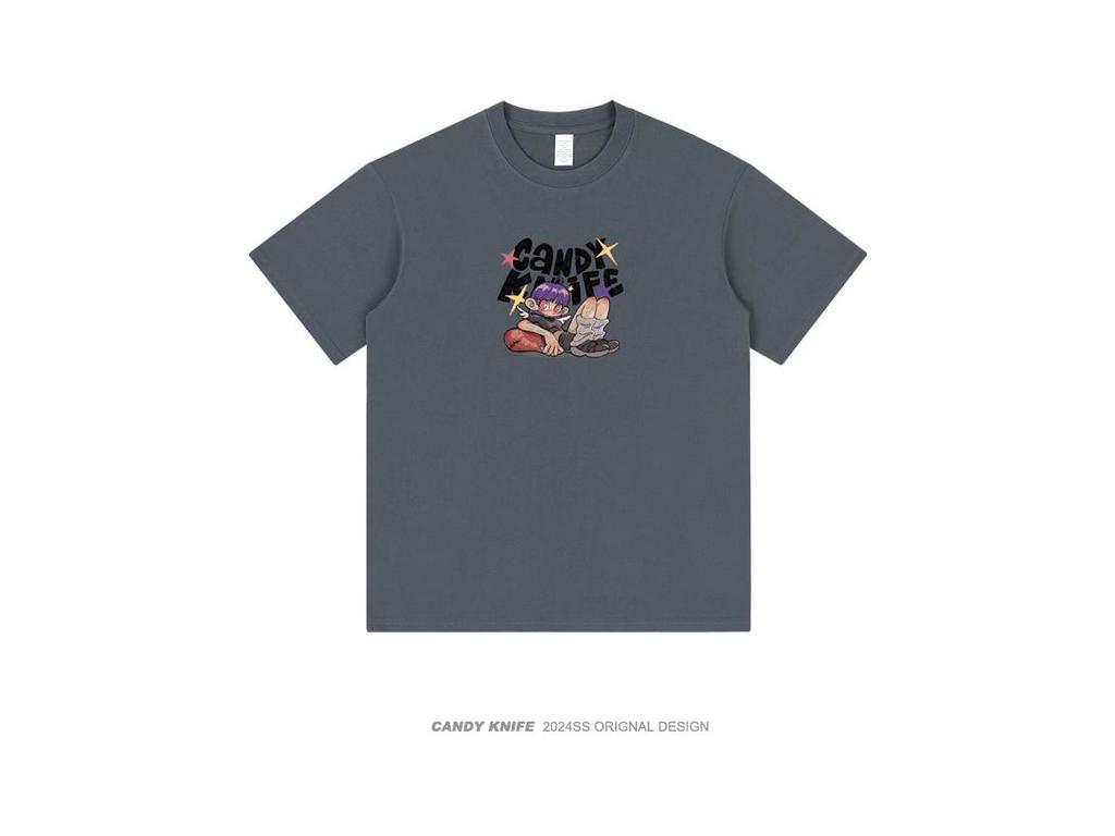 Trendy Cartoon Letter Print Japanese Streetwear T-shirt - New Versatile Short Sleeve