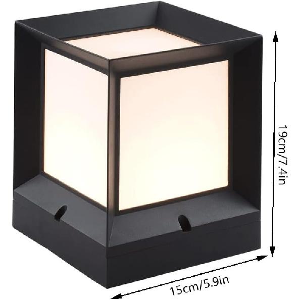 RCIDOS Square Acrylic Lampshade Aluminum Pillar Head Lights 1-Light IP54 Waterproof E27 Fence Column Lights Exterior Patio Vintage Pillar Pole