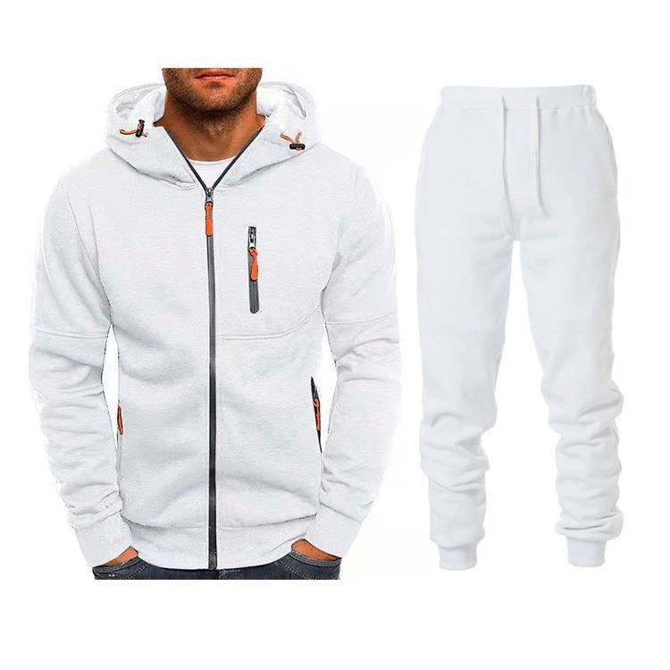 Men's Sports Suit Zipper Cardigan Two-piece Set Running Outdoor Hooded Classic