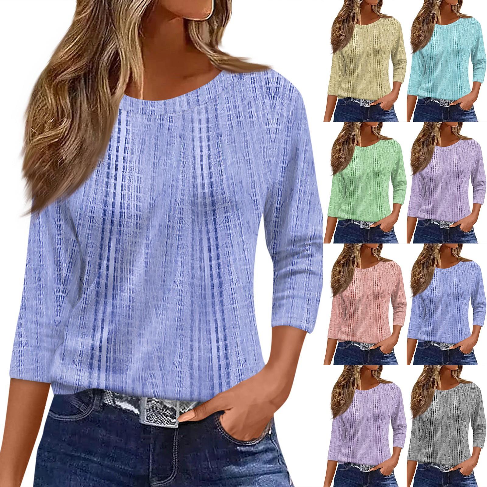 

Women s Fashion Casual Round Neck 3/4 Sleeve Loose Printed T-Shirt Ladies Top XXL жовтий