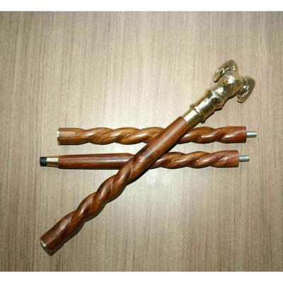 Brass Victorian Mountain Goat Head Handle Antique Wooden Walking Spiral Cane