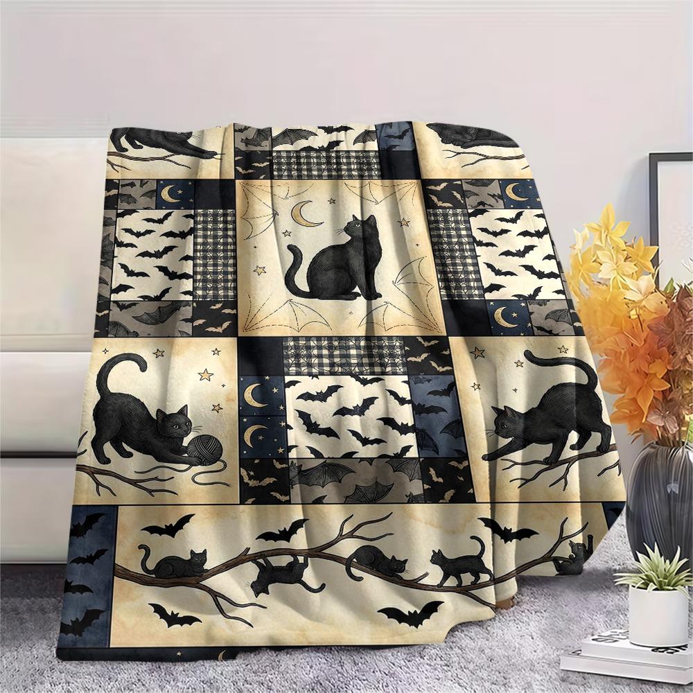 1Pc Patchwork Cat Print Flannel Blanket, High quality Comfortable for All Seasons, Home Decor, Warmth and Comfort, Perfect for Christmas Gifts63