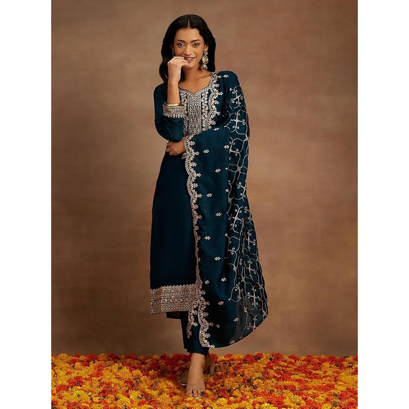Libas Women s Silk Blend Kurta Sets (48168_Green 2XL зелёный