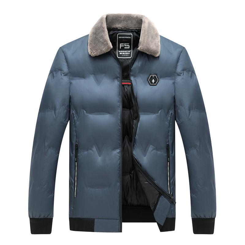 Abrigo de algodón con solapa corta y cálido para hombre, estilo empresarial, para otoño e invierno, nuevo abrigo informal sencillo con cuello de piel