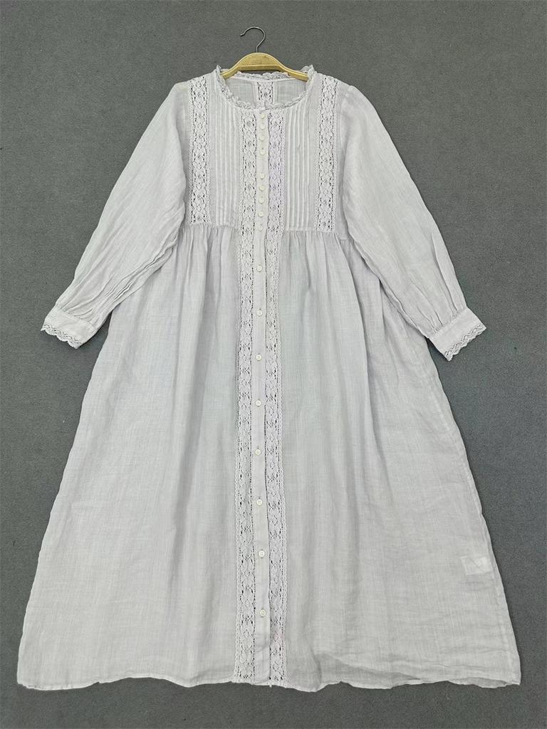 Johnature Japanese Mori Women Hollow Lace Loose Dress Women Summer Thin Loose Casual Vintage Female Dresses