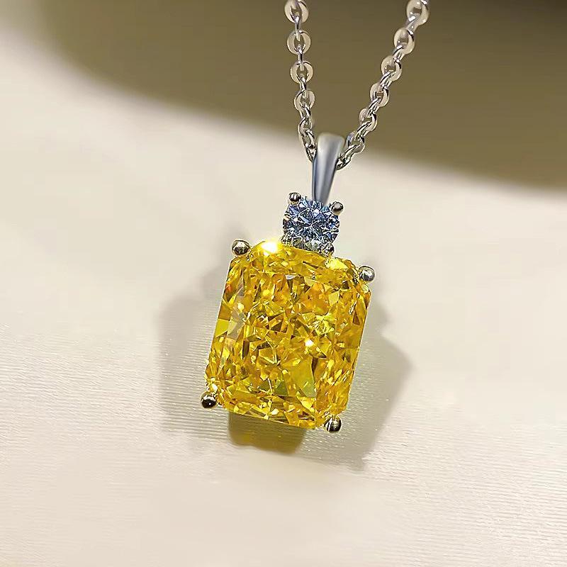 Luxury Light Luxury Large Carat Yellow Diamond Ring Super Flash Ice Flower Ceredian High Carbon Diamond Pendant Necklace Female Stud Earrings