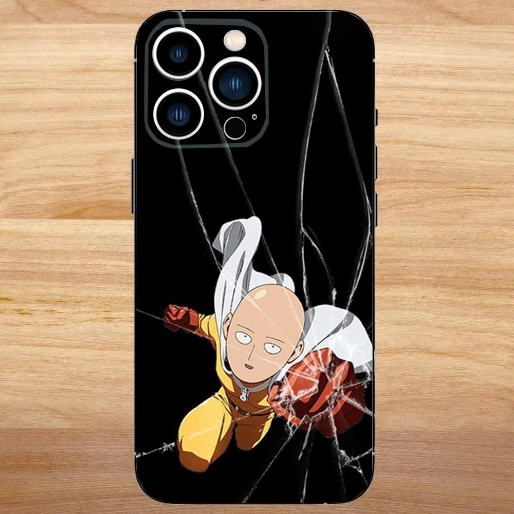 One P-Punch Man Saitama Phone Case For iPhone 16,15,14,13,12,11,Mini,Pro,SE,MAX White Matte Shockproof Cover