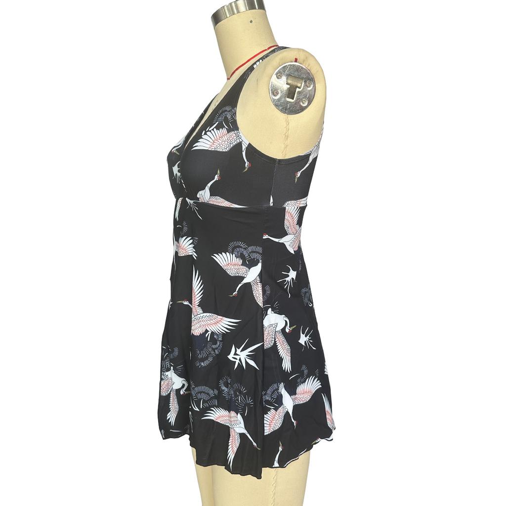 Swimsuit Women's Conservative Crane Print Sexy Bikini One-piece Swimsuit In European and American Plus Size