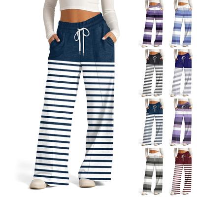 Damen Weitbein Freizeithose Hohe Taille Gestreifte Sporthose
