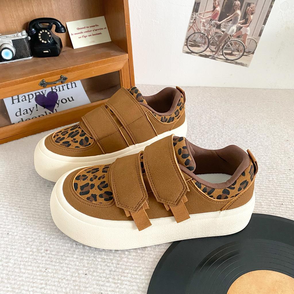 TP505 latex insole/Velcro leopard print platform bread shoes women's board shoes casual Hong Kong style 2024 new autumn