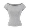 Boat collar short-sleeved T-shirt summer new female American Spice Girl style solid color slim-fitting and thin short bottomed shirt top