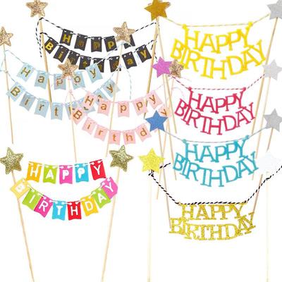 Alles Gute zum Geburtstag Stern Kuchen Dekorationsset: Vliesstoffbanner & Zahnstochereinstecker