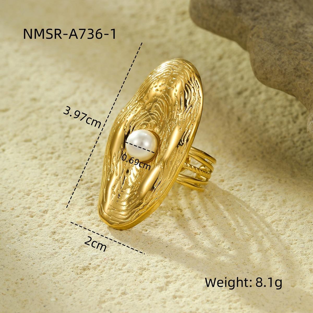 GEMCHIC Women s Vacuum Plated 18K Gold Stainless Steel Oval Textured Pearl Open Ring Titanium Steel Ring