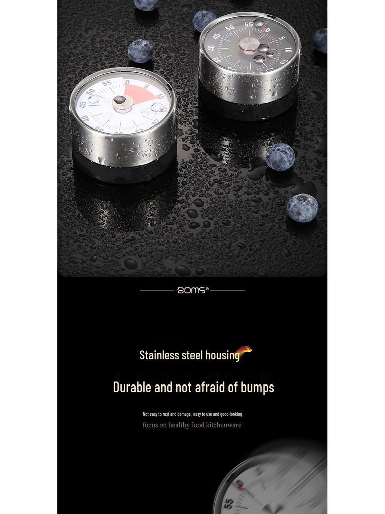 Stainless Steel Magnetic Kitchen Timer: Rotating Mechanical Countdown