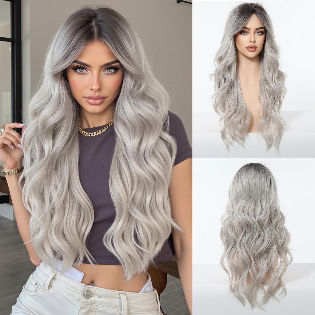 Long Golden Blonde Wave Synthetic Wigs with Bangs for Women Golden Brown Natural Cosplay Costume Daily Hair Wigs Heat Resistant