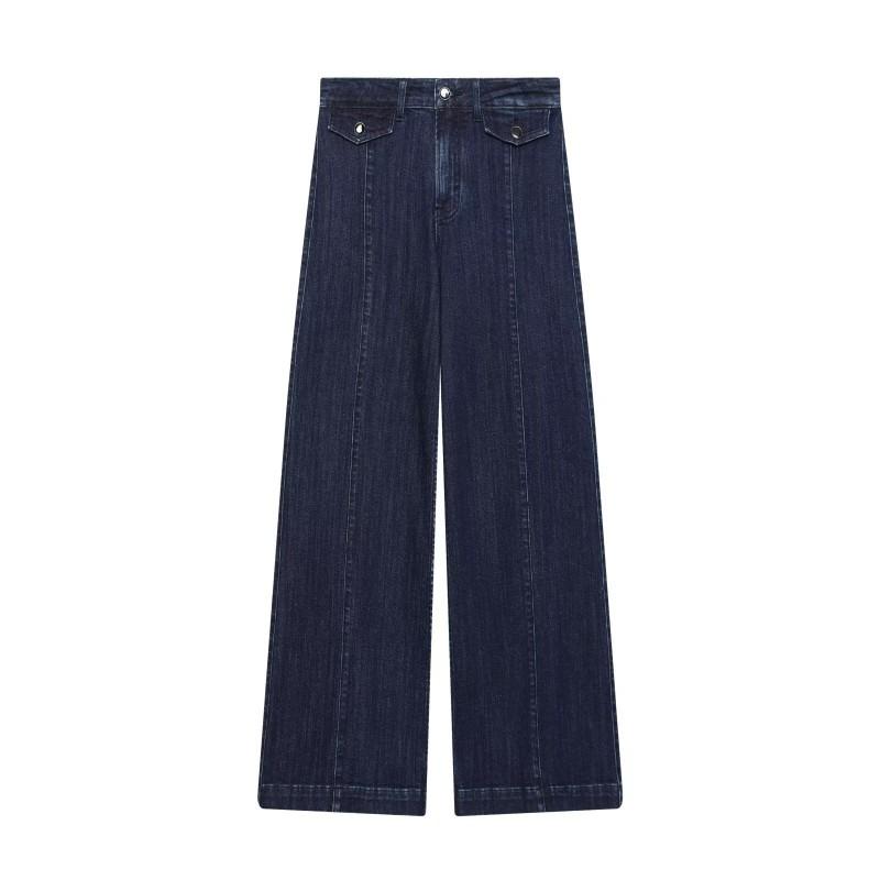 Womens 2026 Vintage Washed High Waist Wide Leg Denim Pants