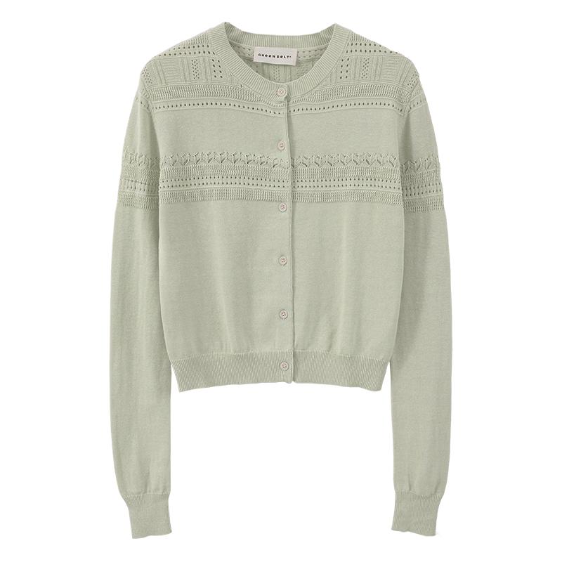 Women's Cotton Linen Hollow-out Jacquard Cardigan