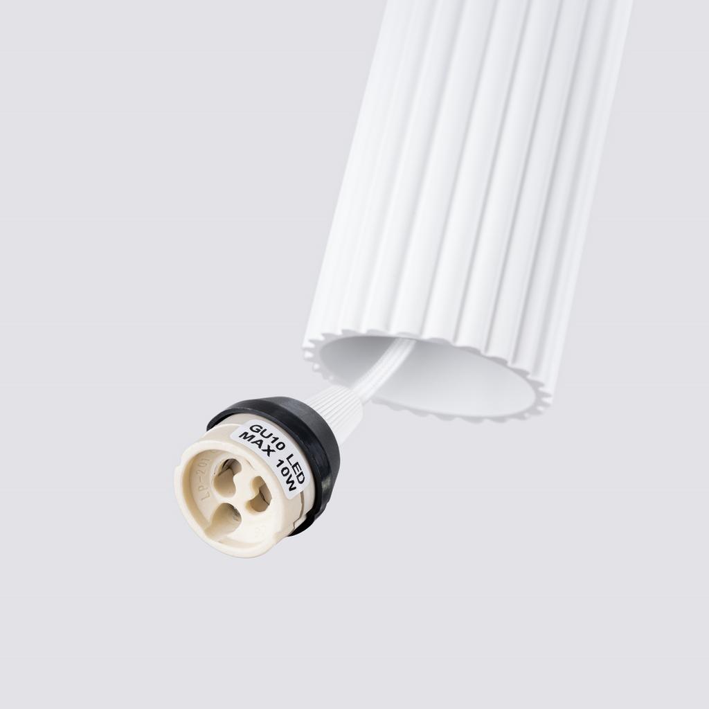 Modern white fluted tube pendant lamp for bedroom, kitchen, island, 1xGU10 10W KARBON Sollux Lighting