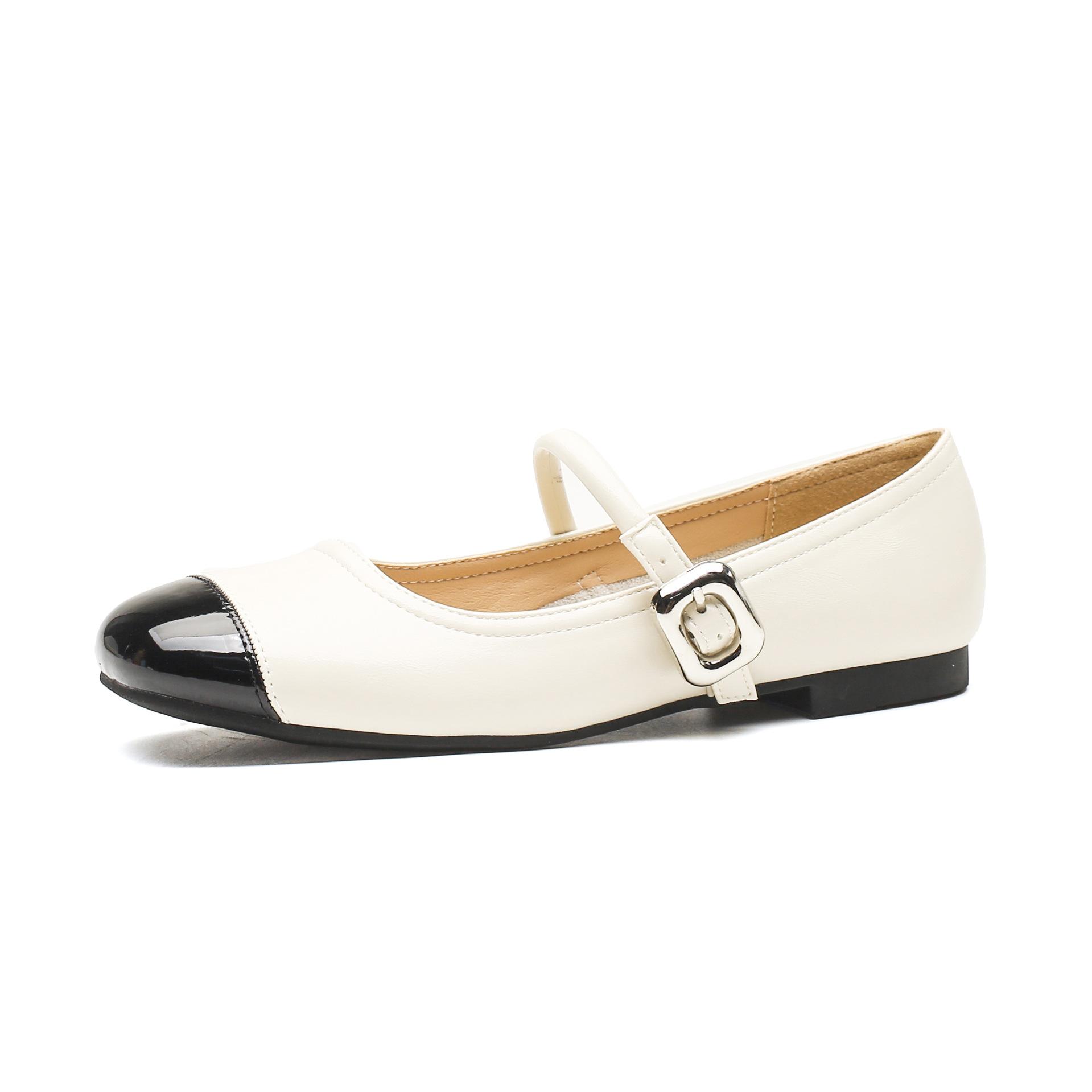 

Leather flat for Huizhou women s shoes Su Yinyin same shoes soft sole silver spring flat Mary Jane shoes 41