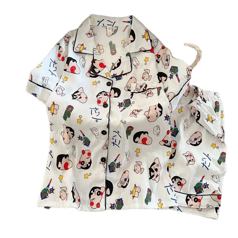 Summer New Pajamas Women's Short-sleeved Shorts Thin Cloud Cotton Cartoon Cute Large Size Korean Version Loungewear