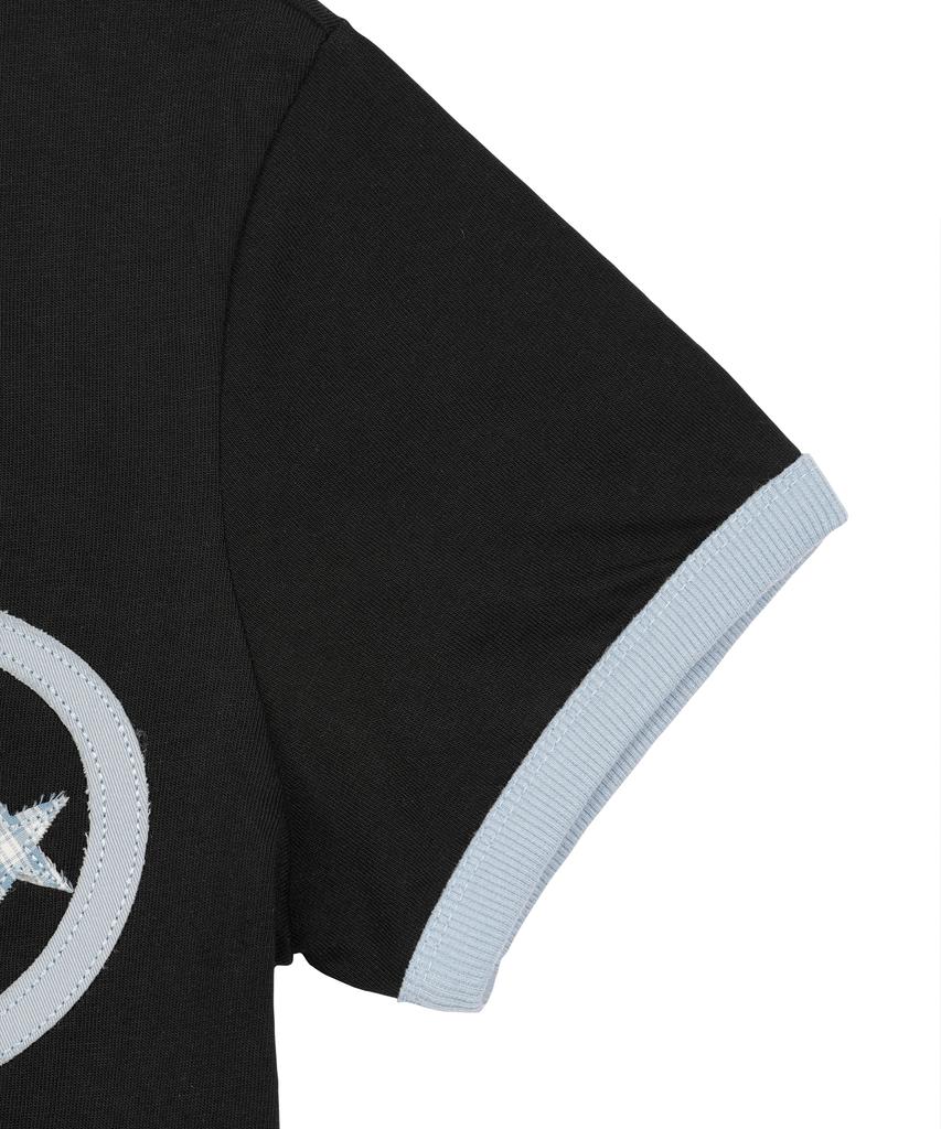 Lujeoseukeulleob Star Applique Crop Ringer T-Shirt Women'S Fit Black