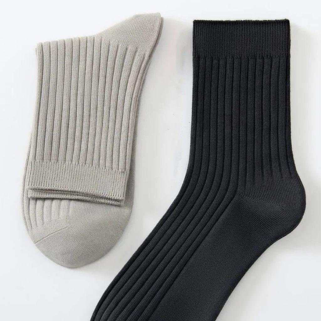5 Pairs Men's Ribbed Knitted Athletic Socks Moisture Wicking Middle Calf Socks For Sports Enthusiasts Odor Prevention