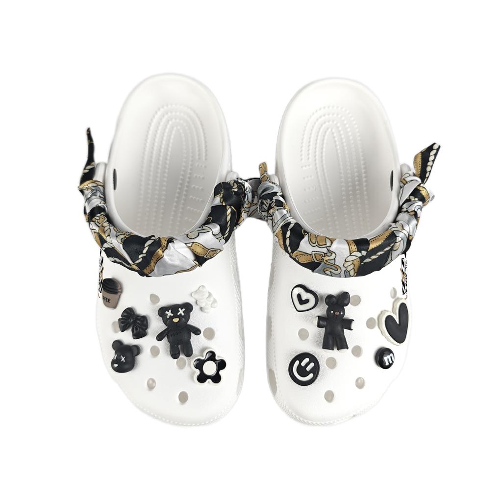 Crocs Crush Clog EVA Graffiti Claw Decorative Buckle Hand Painted Casual Fashion Versatile Hole Shoes Unisex White
