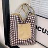 American double-sided bag plaid canvas bag women's tote bag retro contrasting color hand bag spring new parent-child bag