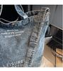 2025 Large Capacity Retro Denim Crossbody Bag with Letter Print - Korean Style for Women