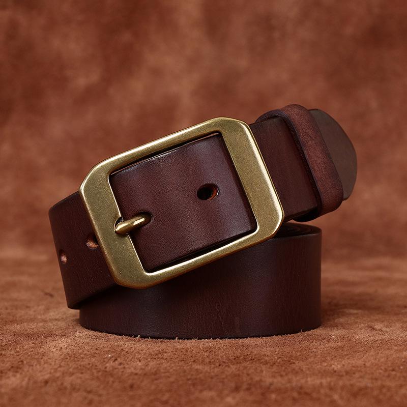Herren Retro Geprägter Rindsleder Gürtel - Echtes Leder, Dornschließe, Vielseitig für Freizeit-Jeans