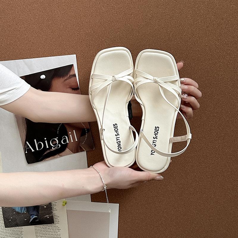European and American style casual sandals summer fashion new slope heel thick sole square head cover toe beach wear women's cool slippers
