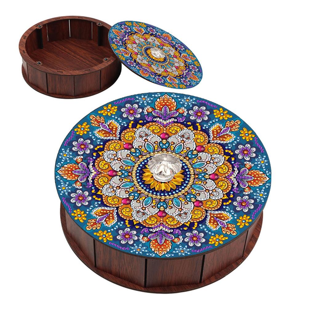DIY Diamond Painting Colored Pattern Wood Case Partial Drill Crystal Mosaic Storage Container for Home Car Desk Decoration Craft