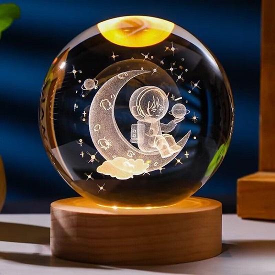 3D Galaxy Crystal Ball Night Lamp,Solar System, USB Table Colorful LED Wooden Crystal Ball for Home Decoration Birthday Gift for Teens and Girls
