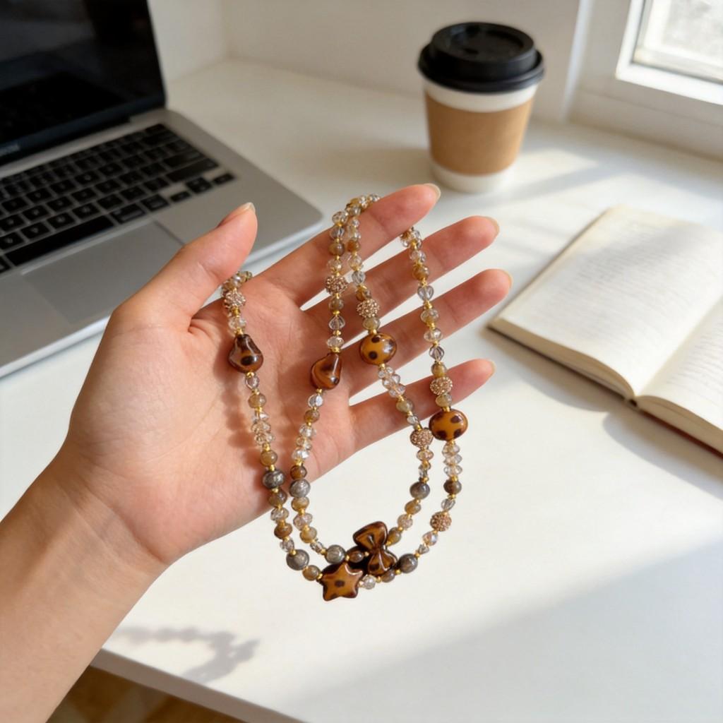Leopard Print Butterfly Knot Phone Chain With Beaded Keychain For Women And Men