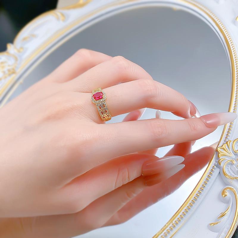 New S925 Silver 4 * 6 Elliptical Pigeon Blood Red Envelope Set with Ring for Daily Versatile Women's Wedding Jewelry