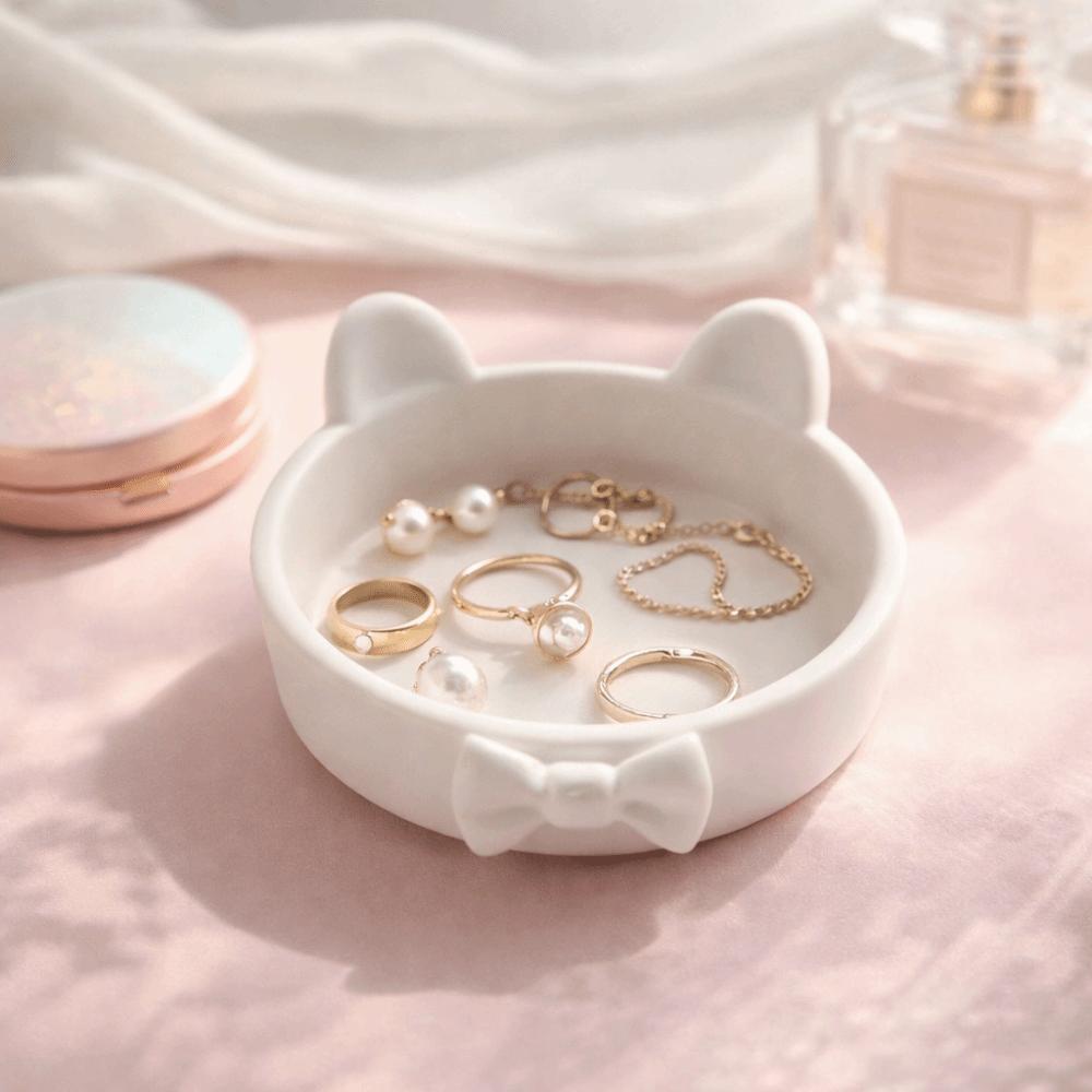 Paw Print-Like Base Bow Jewelry Plate 3D Printed Jewelry Organizer Home Decor