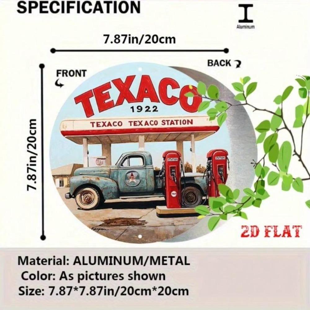 Vintage Texaco Gas Metal Tin Sign Retro Truck Wall Decor 7.87 Inch Round
