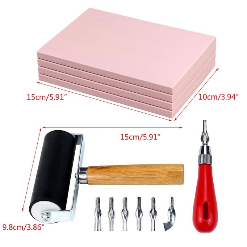 Rubber Brayer Roller Rubber Stamp Making Kits with Stamp Block Carving Starter Tool Kits for Card Crafting Paper Crafts