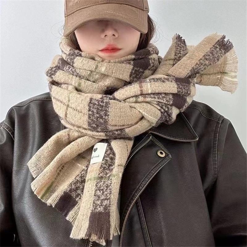 New Korean Version of Men's and Women's Meteor Shower Plaid Scarf Men's Fashion Autumn and Winter Versatile Plaid Thickened Scarf for Women
