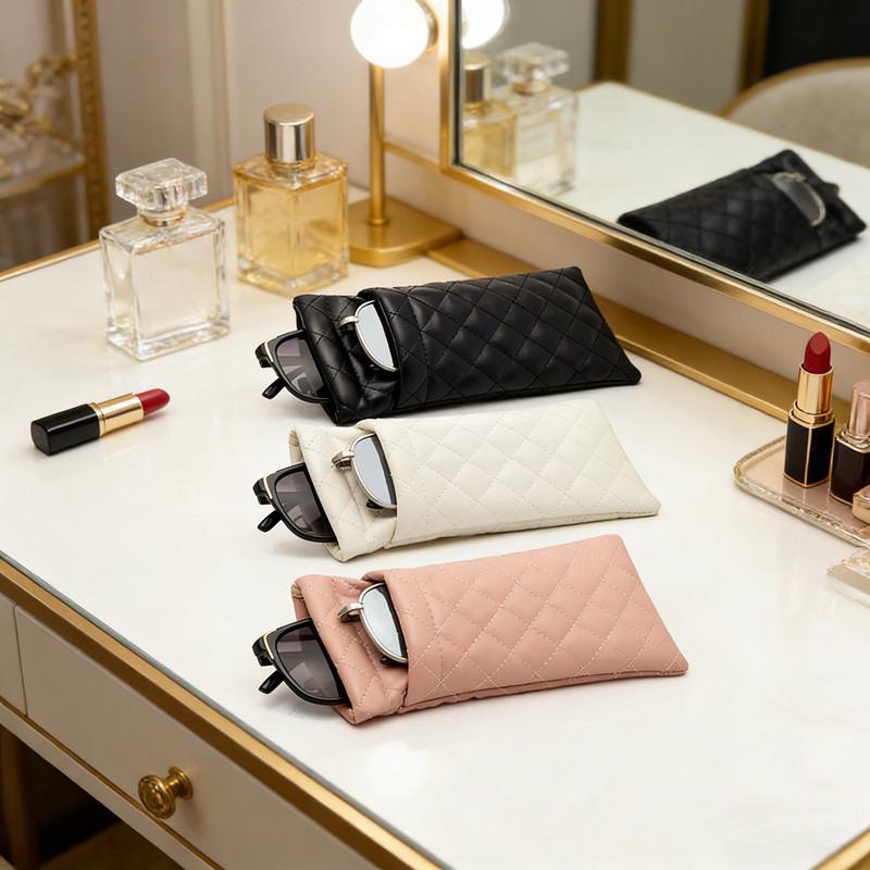 Waterproof Sunglasses Bag Portable Dustproof Double-Layer Eyeglasses Pouch Pu Leather Coin Purse Storage Pouch Women