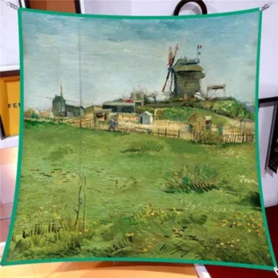 Oil Painting Four Seasons Luxury Square Silk Scarves Europe And America Fashion Bandannas New Twill Print Sunscreen Shawls