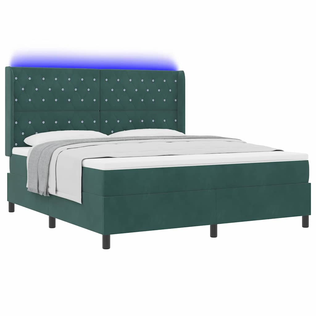 Box Spring Bed with Mattress and LED Dark Green 180 X 200 Cm Velvet