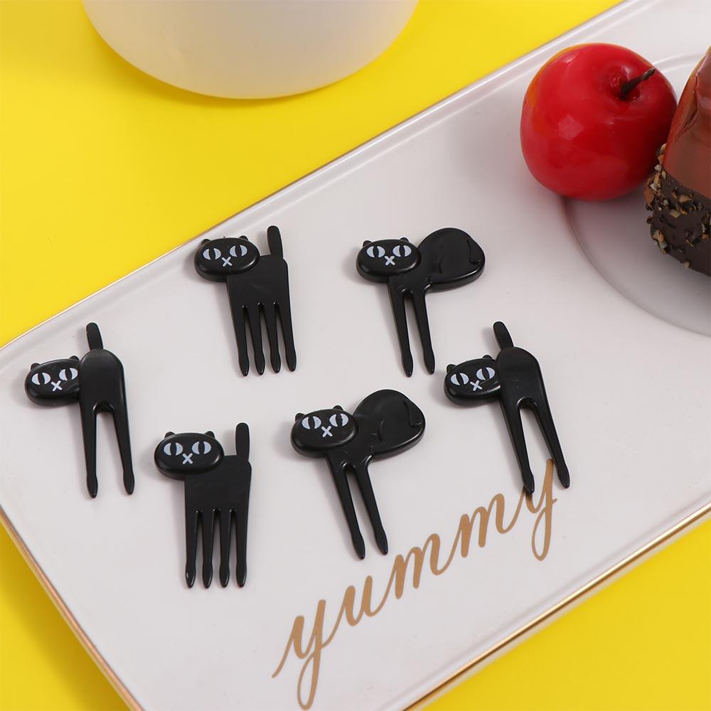 18PCS Mini Black Cat Fruit Fork Creative Dessert Fork Cartoon Fruit Toothpick  Kids