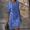 Spring and Summer Women's New Printed V-neck Dress Temperament Commuting