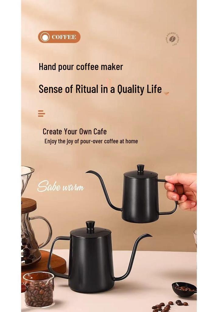 304 Stainless Steel Pour-Over Coffee Pot with Ear Handle, Narrow Spout for Home Drip Brewing