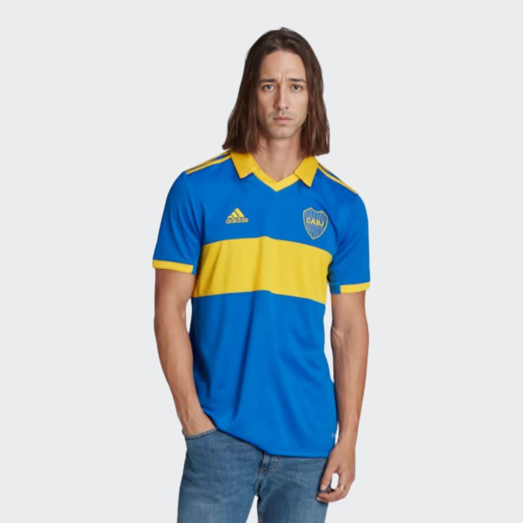 adidas Boca Juniors Home Jersey With Contrast Collar And Letter Print, Short Sleeve, 2022/23 Season Men Tops Blue HE6338