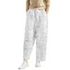 Women's Long Pants Elastic High Waist Wide-Leg Trousers Elegant Embroidered Cotton Linen Pants