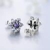 Modian 925 Sterling Silver Flower Purple Crystal Stud Earrings Fashion CZ for Women Wedding Jewelry Gift